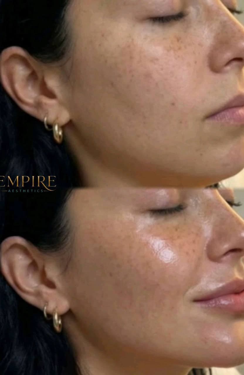 Skin before and after treatment at Empire Aesthetics